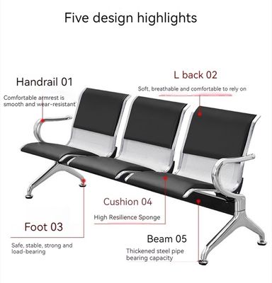 Hospital Furniture PU Hospital Waiting Chairs from Stainless Steel Public Row Chair