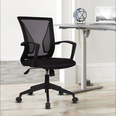 Modern Design Office Furniture Black Mesh Swivel Chair with Red Cushion and Butterfly Back