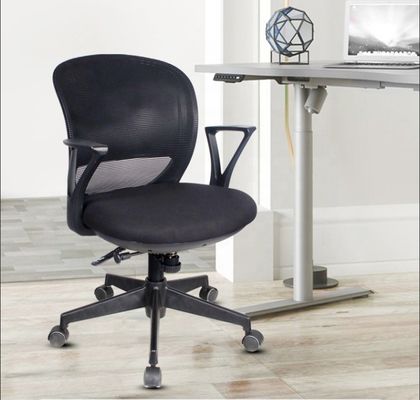 Black Swivel Office Chair with Thickened Base Adjustable Armrests and Fabric Material