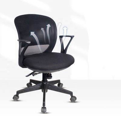 Black Swivel Office Chair with Thickened Base Adjustable Armrests and Fabric Material