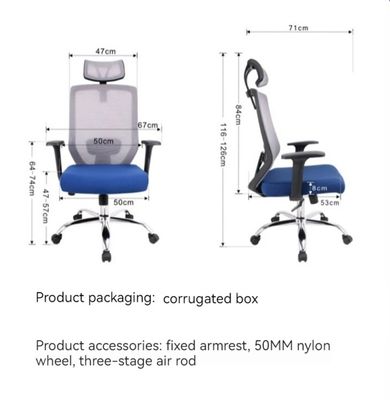 Modern Design High Back Office Chair with Swivel Function and Blue Cushion OEM ODM