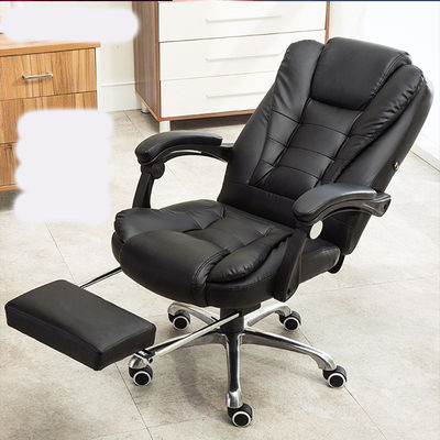 Adjustable Height High Back Black Leather Office Chair with Footrest and Wide Back