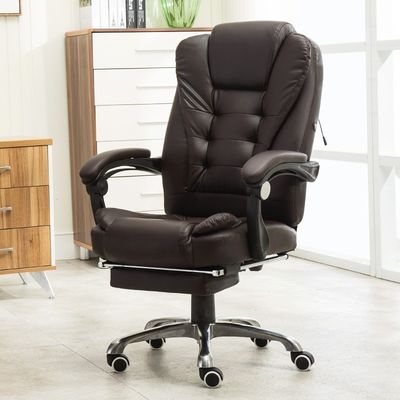 Adjustable Height High Back Black Leather Office Chair with Footrest and Wide Back