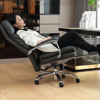 Comfortable Genuine Leather Office Chair with Footrest and Reclining Adjustable Height
