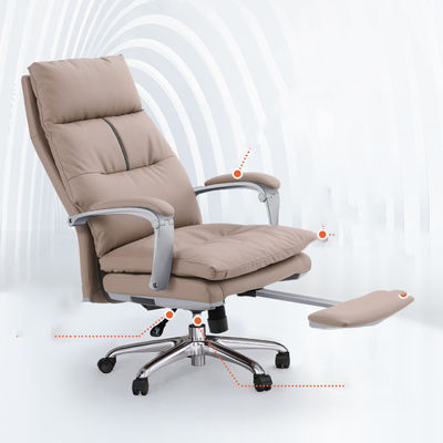 Reclining Genuine Leather Office Chair with Footrest Adjustable Height and Modern Design