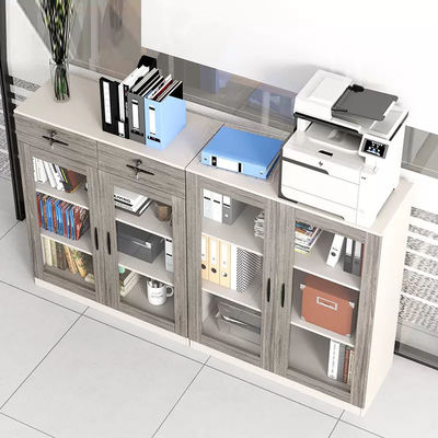 Wooden Frame Glass Locking Storage Cabinet for Office Printer and Filing Storage