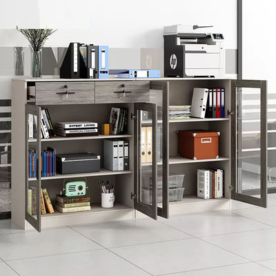 Wooden Frame Glass Locking Storage Cabinet for Office Printer and Filing Storage