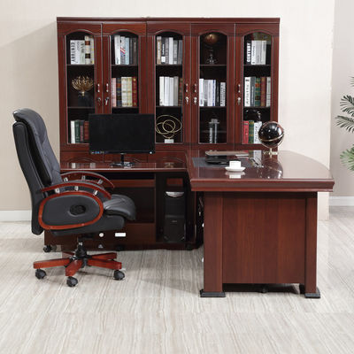 Solid Wood Executive Office Set for Executive Desk and Chair in Vintage Mahogany