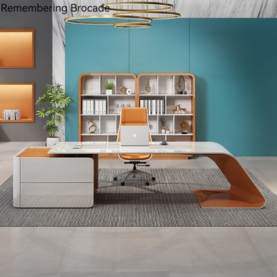Office Furniture Luxury Design Glossy Executive Desk with L Shape and Long Size Cabinet