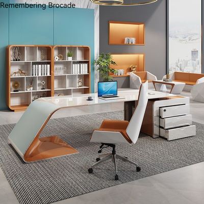 Office Furniture Luxury Design Glossy Executive Desk with L Shape and Long Size Cabinet
