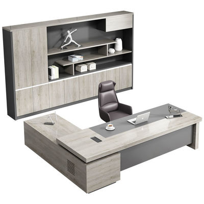 50mm Thickness Table Top Luxury Modern Wooden L Shape Boss Manager Director Office Table