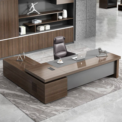 50mm Thickness Table Top Luxury Modern Wooden L Shape Boss Manager Director Office Table