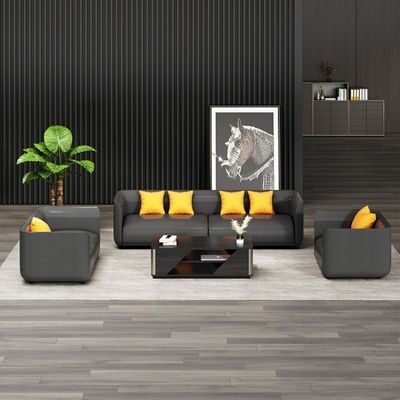 Chinese Style Reception Room Office Sofa Set with Three Leather Sofas and Coffee Table