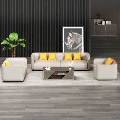 Chinese Style Reception Room Office Sofa Set with Three Leather Sofas and Coffee Table