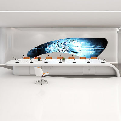 White Paint Baking Veneer Conference Table and Chairs Set with Extendable Function