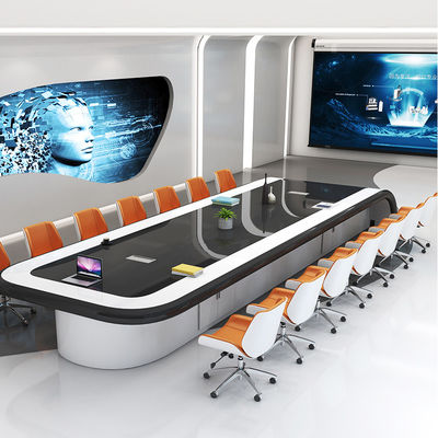 White Paint Baking Veneer Conference Table and Chairs Set with Extendable Function
