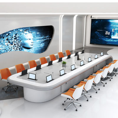 White Paint Baking Veneer Conference Table and Chairs Set with Extendable Function