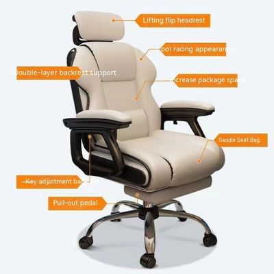 135 Degree Tiltable PU Leather Ergonomic Gaming Chair with Footrest in Black and Pink