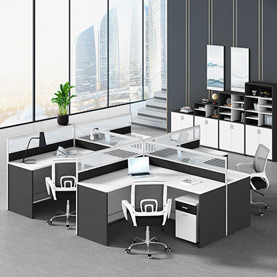 Modernity in Office Furniture Four Staff Desk and Chair Combination for Simple Workplace