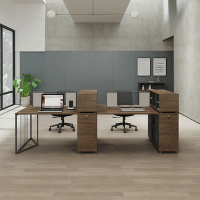 Minimalist Four Person Office Workstation with Wooden Melamine Surface Desk and Chair