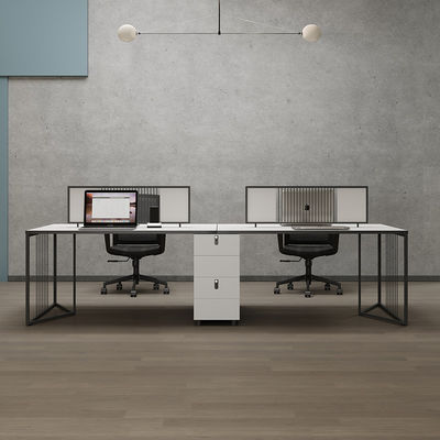 Minimalist Four Person Office Workstation with Wooden Melamine Surface Desk and Chair