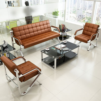 Commercial Waiting Area Furniture Set with Modern Simple Leather Sofa and Coffee Table