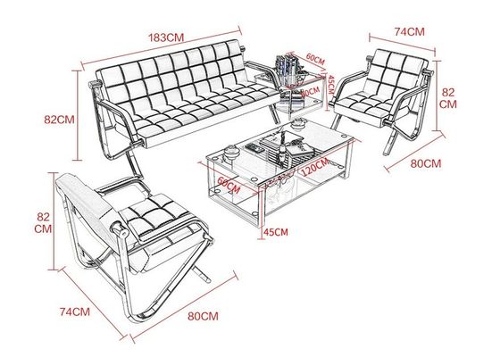 Commercial Waiting Area Furniture Set with Modern Simple Leather Sofa and Coffee Table