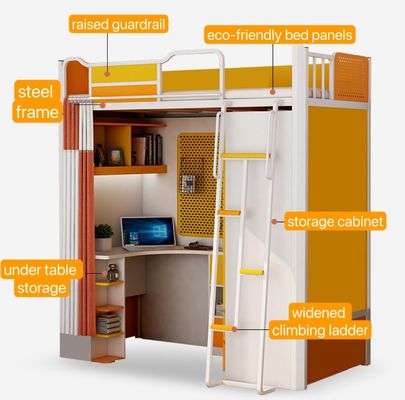 Hotel Furniture Metal Single Double Student Iron Dormitory Bed with Wardrobe and Desk