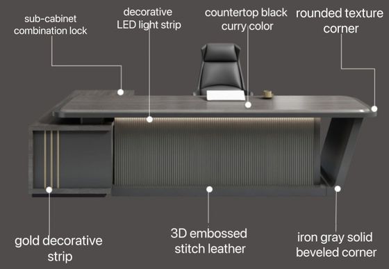 High Tech Black Boss Manager Office Table and Chair Combination for Customer Provided