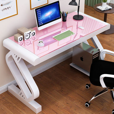 Customers Logo Office Home School Computer Desk with Tempered Glass