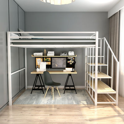 Banister Stairs Double Loft Bed with Metal Frame and Space Capsule Hotel Bed Cabinet
