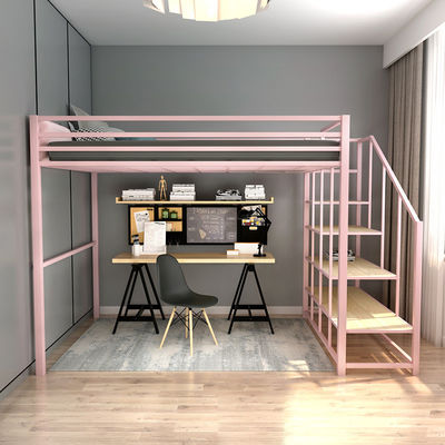 Banister Stairs Double Loft Bed with Metal Frame and Space Capsule Hotel Bed Cabinet