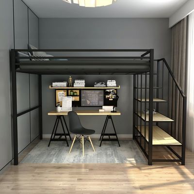 Banister Stairs Double Loft Bed with Metal Frame and Space Capsule Hotel Bed Cabinet