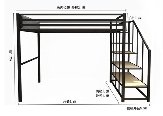 Banister Stairs Double Loft Bed with Metal Frame and Space Capsule Hotel Bed Cabinet