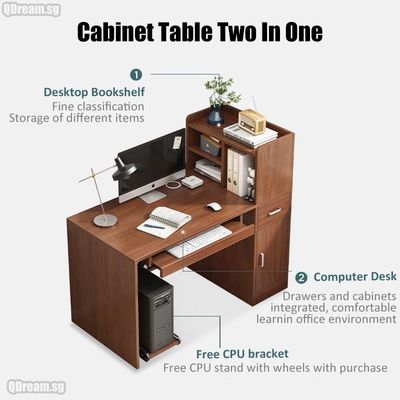 Minimalist Computer Table with Bookshelf and Drawer Cabinet