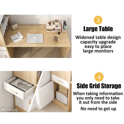 Minimalist Computer Table with Bookshelf and Drawer Cabinet