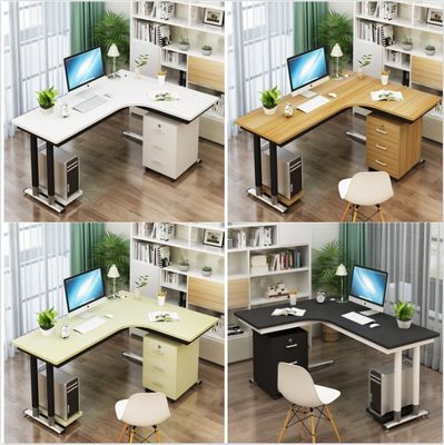 Wooden L Shape Office Workstation Desk With Lifting Function