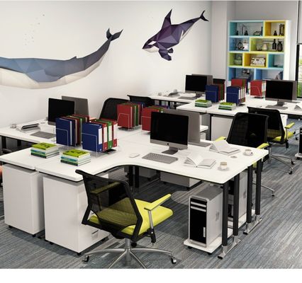 Wooden L Shape Office Workstation Desk With Lifting Function
