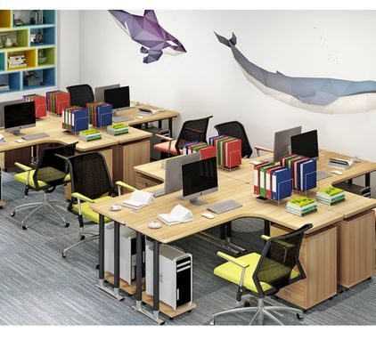 Wooden L Shape Office Workstation Desk With Lifting Function