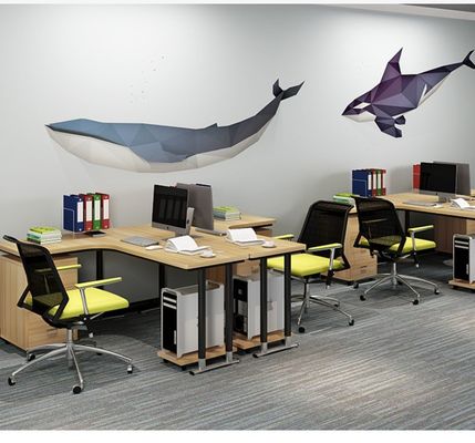 Wooden L Shape Office Workstation Desk With Lifting Function