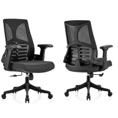 Adjustable Height Mid Back Staff Swivel Mesh Office Chair with Solid Wood Legs Armrest