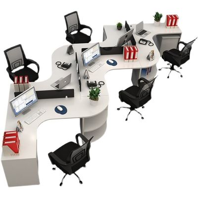 Modern Staff Workstation L-Shape Desk Set with Aluminum Frame and Panel/Fabric/Steel
