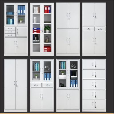 Easy Assembling Office Cabinets with Locks and Glass Doors Heavy Duty Metal Construction
