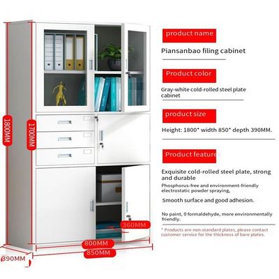 Easy Assembling Office Cabinets with Locks and Glass Doors Heavy Duty Metal Construction