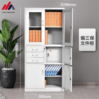 Easy Assembling Office Cabinets with Locks and Glass Doors Heavy Duty Metal Construction
