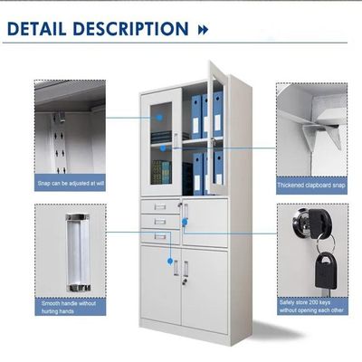 Easy Assembling Office Cabinets with Locks and Glass Doors Heavy Duty Metal Construction